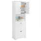 Tall Bathroom Cabinet with Four Doors, Large Storage Space Open Shelve, Upper Storage Cabinet, Whit