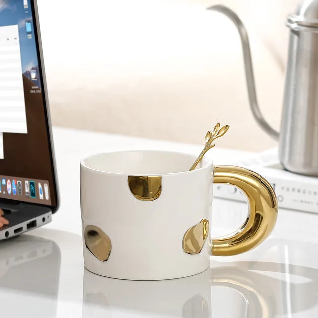 Creative Electroplated Ceramic Mug Office Large Handle Coffee Mug Home Breakfast Cup Juice Cup Milk Cups Couple Water Cup