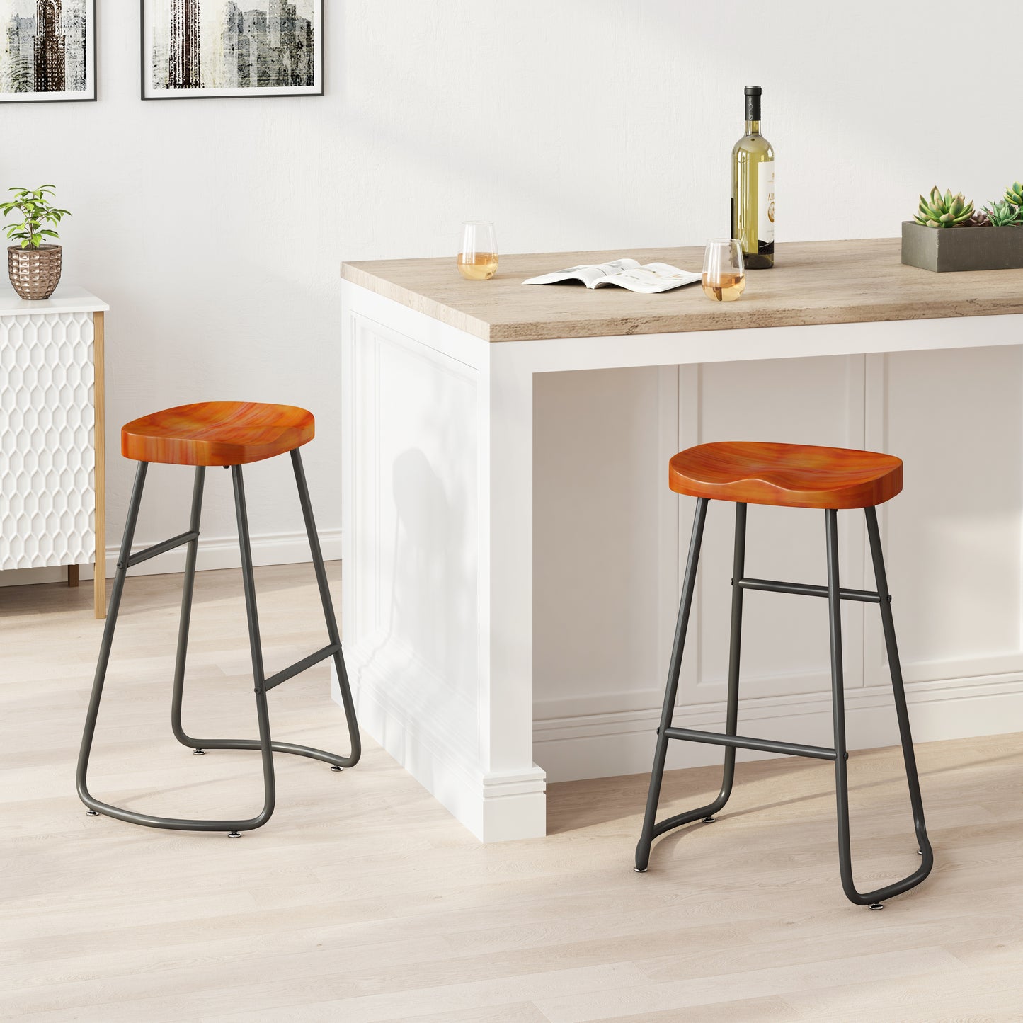 Stylish and Minimalist Bar Stools Set of 2 Counter Height Bar Stools for Kitchen Island Brown