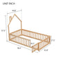 Twin House-Shaped Headboard Floor Bed with Fence Natural