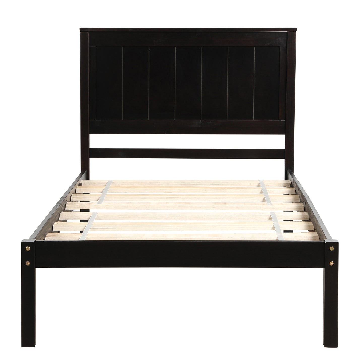 Platform Bed Frame with Headboard, Wood Slat Support, No Box Spring Needed Twin  Espresso