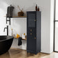 Tall Bathroom Storage Cabinet with Glass Doors, Free-Standing, Two Drawers, and Adjustable Shelves, MDF Board, Painted Black