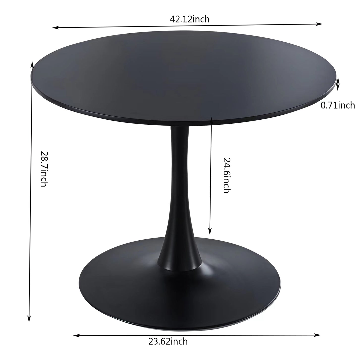 Mesa de comedor estilo mediados de siglo con tulipán negro de 42,1" para 4-6 personas con tablero de MDF redondo