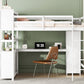 Wood Loft Bed with Cabinet and Bookshelf, Full Size Loft with Wardrobe and Desk for Kids,White