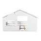 Wood Full Size House Bed with Roof, Window and Guardrail White