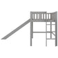 Twin Size Low Loft Bed with Ladder and Slide  Gray