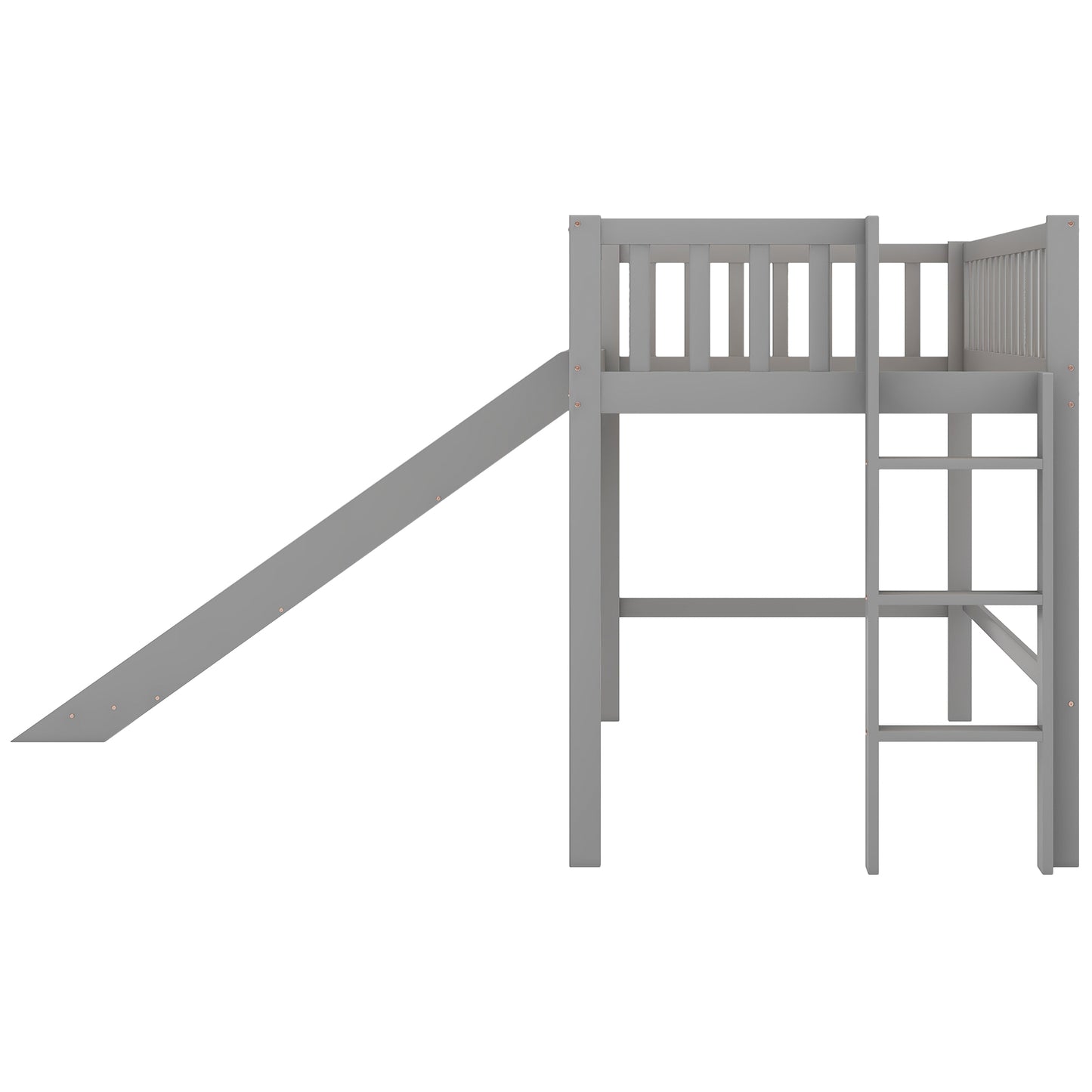 Twin Size Low Loft Bed with Ladder and Slide  Gray