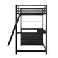 Twin Size Metal&Wood Loft Bed with Desk and Shelves, Two Built-in Drawers, Black