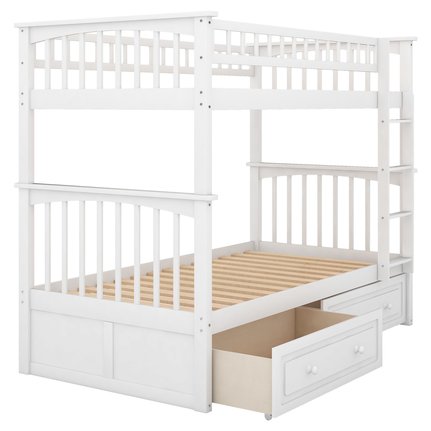 Twin over Twin Bunk Bed with Drawers  Convertible Beds  White