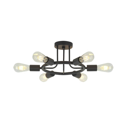 6 Light Modern Sputnik Lights Semi Flush Mount Ceiling Light Black Finished