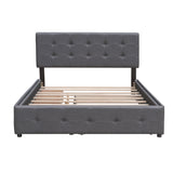 Upholstered Platform Bed with 2 Drawers and 1 Twin XL Trundle Linen Fabric Queen Size - Dark Gray