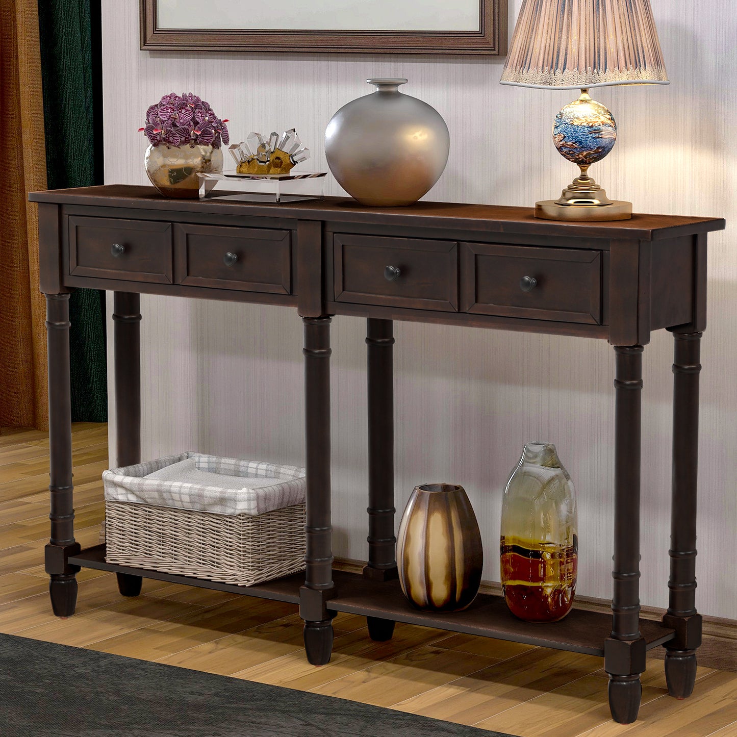 TREXM Console Table with 2 Storage Drawers and Bottom Shelf, Easy Assembly for Living Rooms and Entryways, Espresso