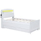 Twin Size Platform Bed with Storage LED Headboard Twin Size Trundle and 3 Drawers White