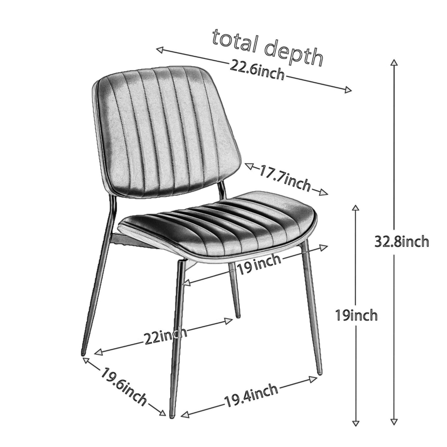 2-piece retro linen chair set with curved wooden backrest, cushioned seat, adjustable metal legs, (Beige PU)