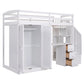 Twin Size Loft Bed with Wardrobe and Staircase, Desk and Storage Drawers and Cabinet in 1  White