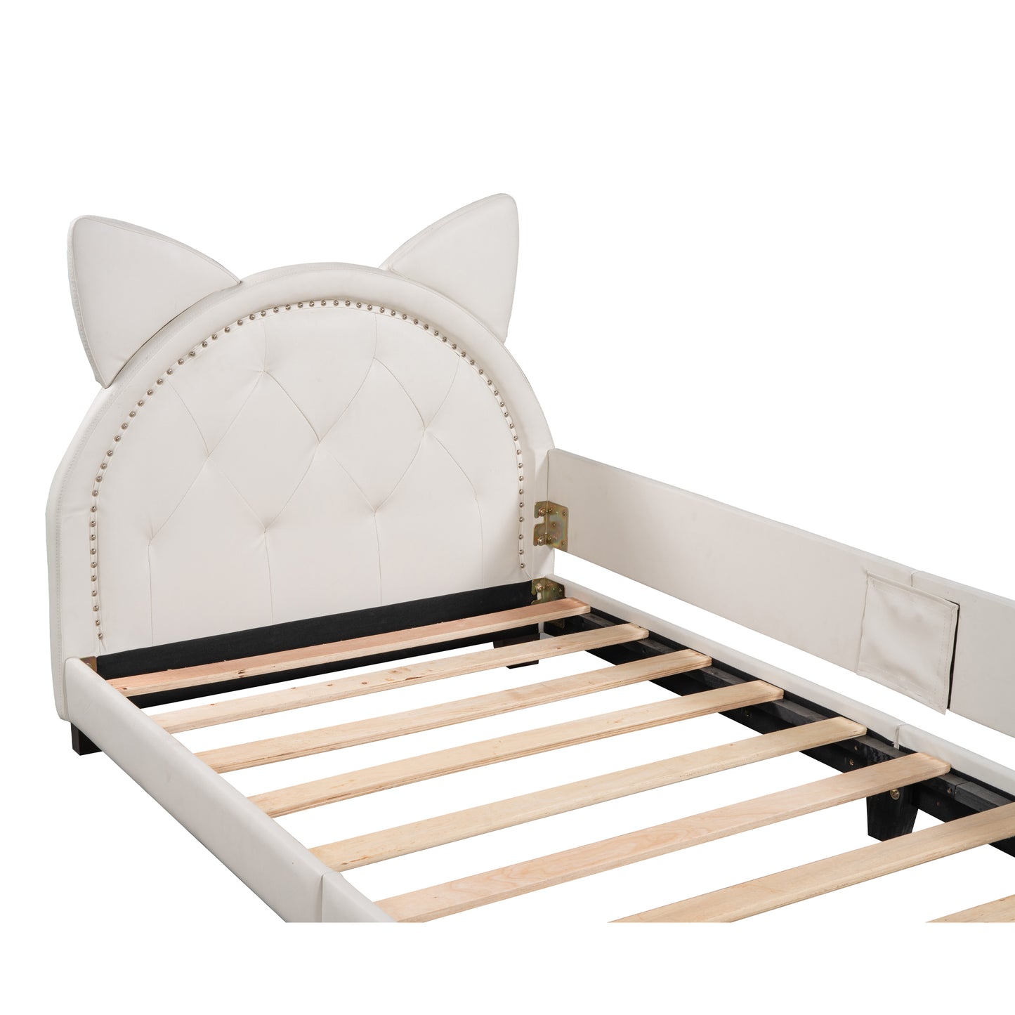 Twin Size Upholstered Daybed with Carton Ears Shaped Headboard  White