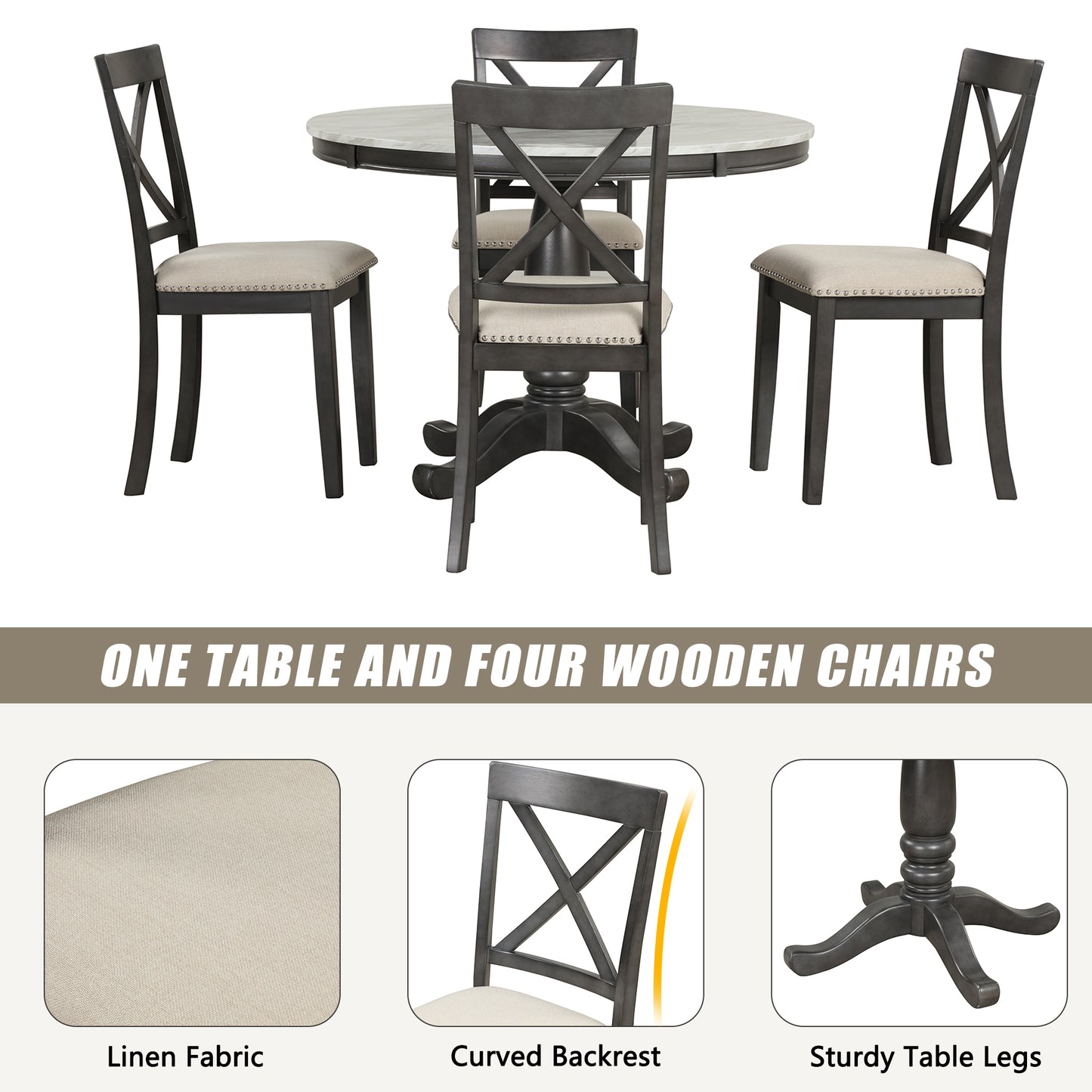 Orisfur 5 Pieces Dining Table and Chairs Set for 4 Persons Kitchen Room Solid Wood Table with 4 Chairs