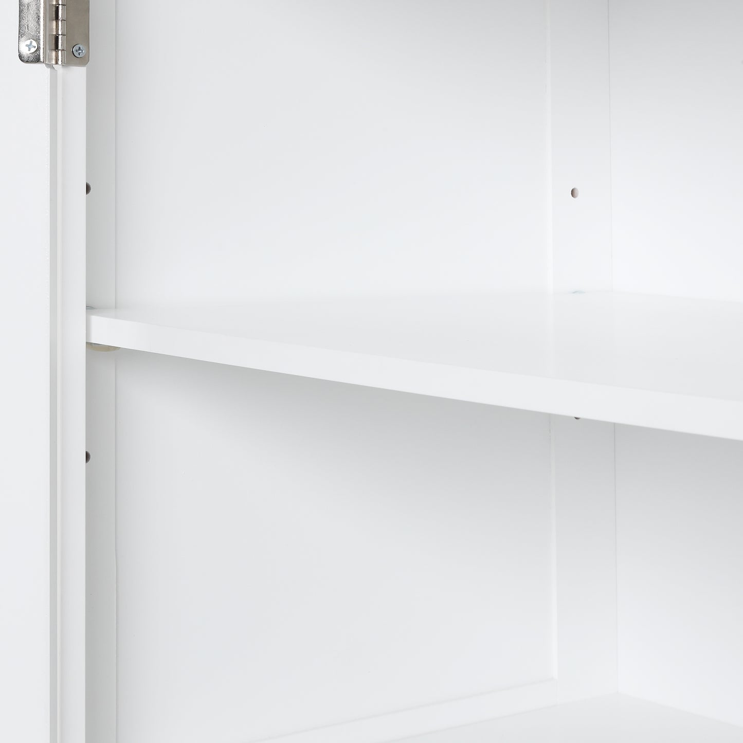 Tall Bathroom Storage Cabinet with 2 Drawers and Adjustable Shelf, White MDF Board Design