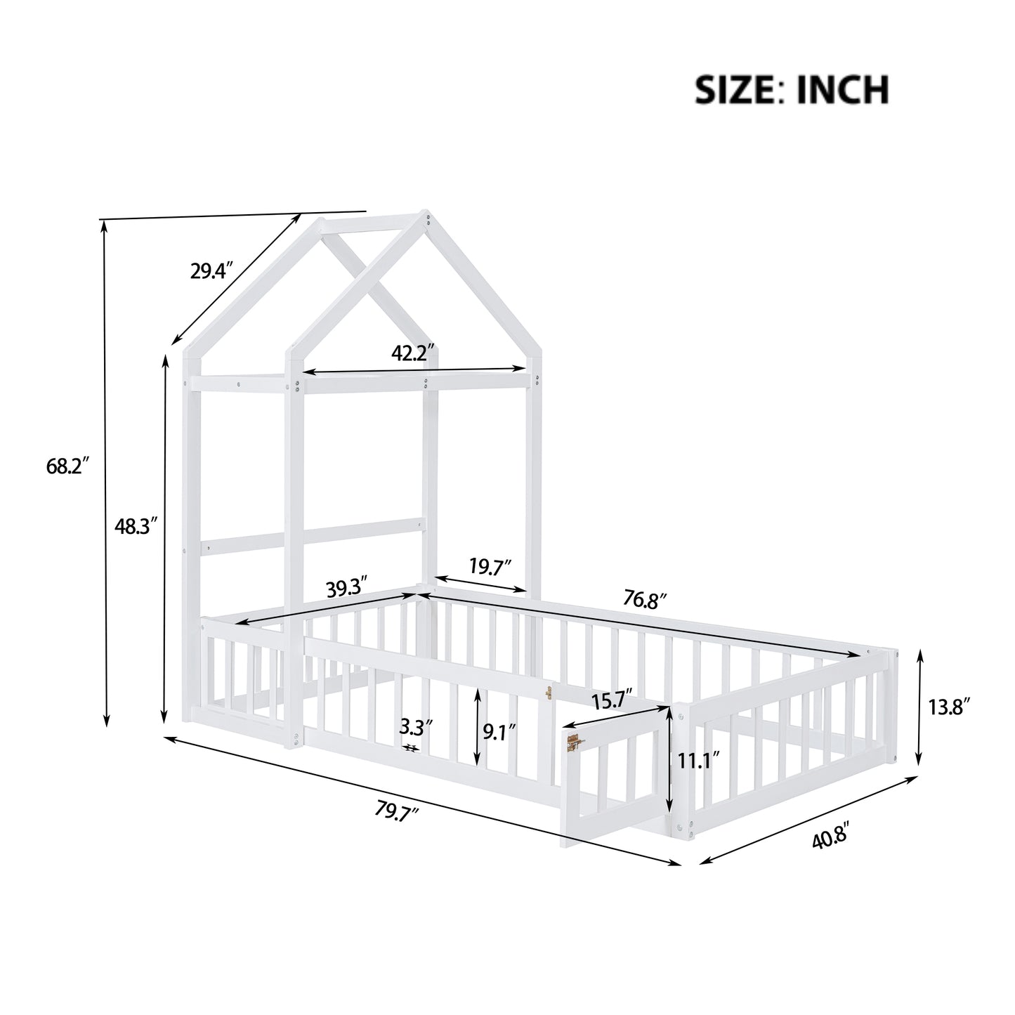 Wooden Twin Size Children's Bed with Detachable Headboard and Integrated Clothes Drying Rack, White