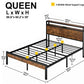 Queen Size Metal Platform Bed Frame with Wooden Headboard and Footboard with USB LINER