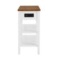 Narrow 2-tone End Table with USB Charging Ports for Small Space SOLID WOOD Table Legs White and Walnut