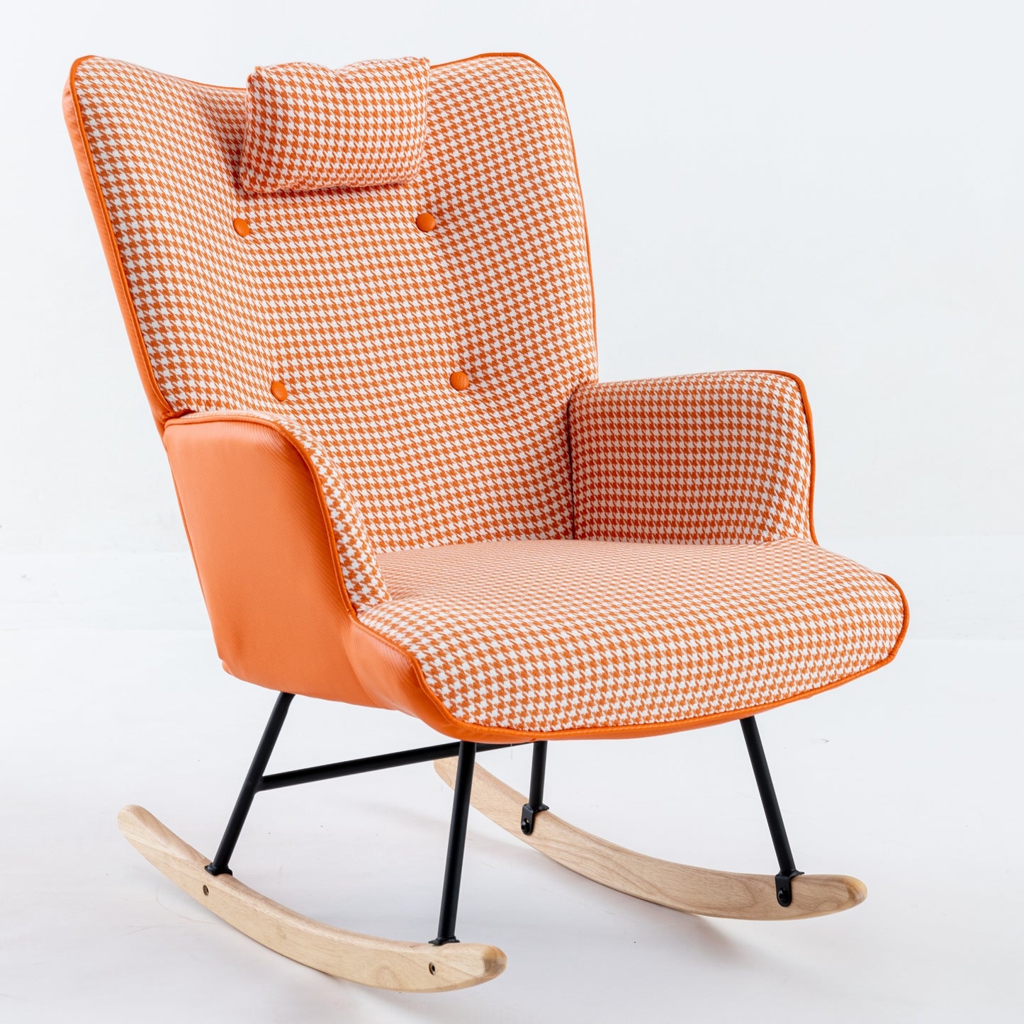 35.5 inch Rocking Chair Soft Houndstooth Fabric Leather Fabric Rocking Chair for Nursery (orange)