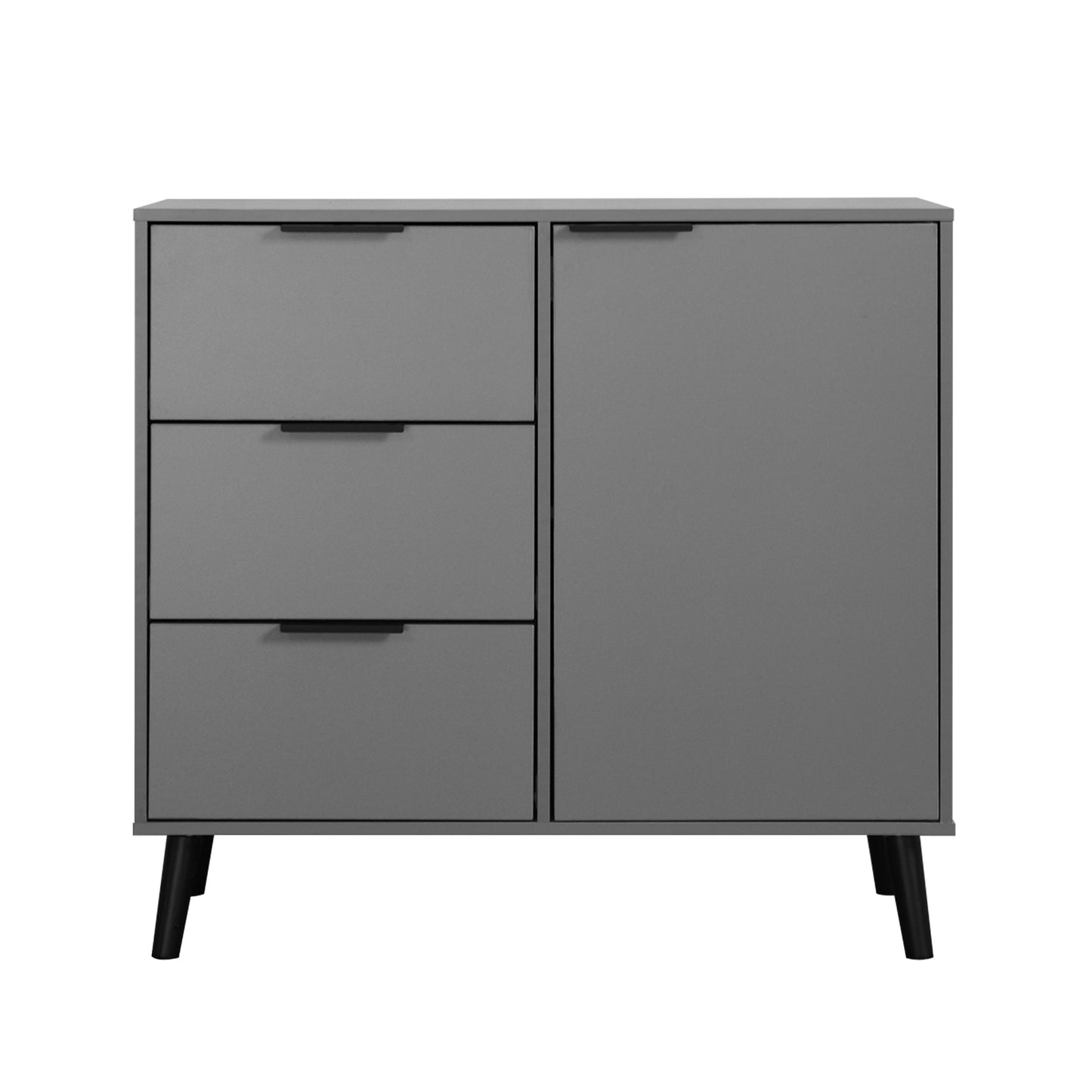 Storage cabinet with 3 drawers and adjustable shelves, medieval cabinet with doors, gray