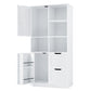 Bathroom storage cabinet with doors and drawers, multiple storage spaces, independent, open adjustable shelves, white