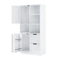 Bathroom storage cabinet with doors and drawers, multiple storage spaces, independent, open adjustable shelves, white