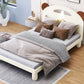 Twin Size Platform Bed with Bear Ears Shaped Headboard and LED Cream White