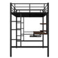 Loft Bed with Desk and Shelf, Space-Saving Design in Full Black Finish