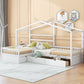 Twin Size House Platform Bed with Three Storage Drawers White