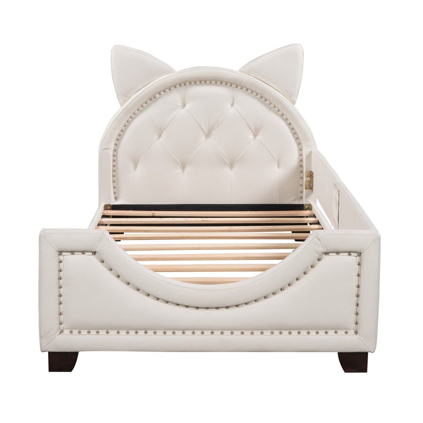 Twin Size Upholstered Daybed with Carton Ears Shaped Headboard  White