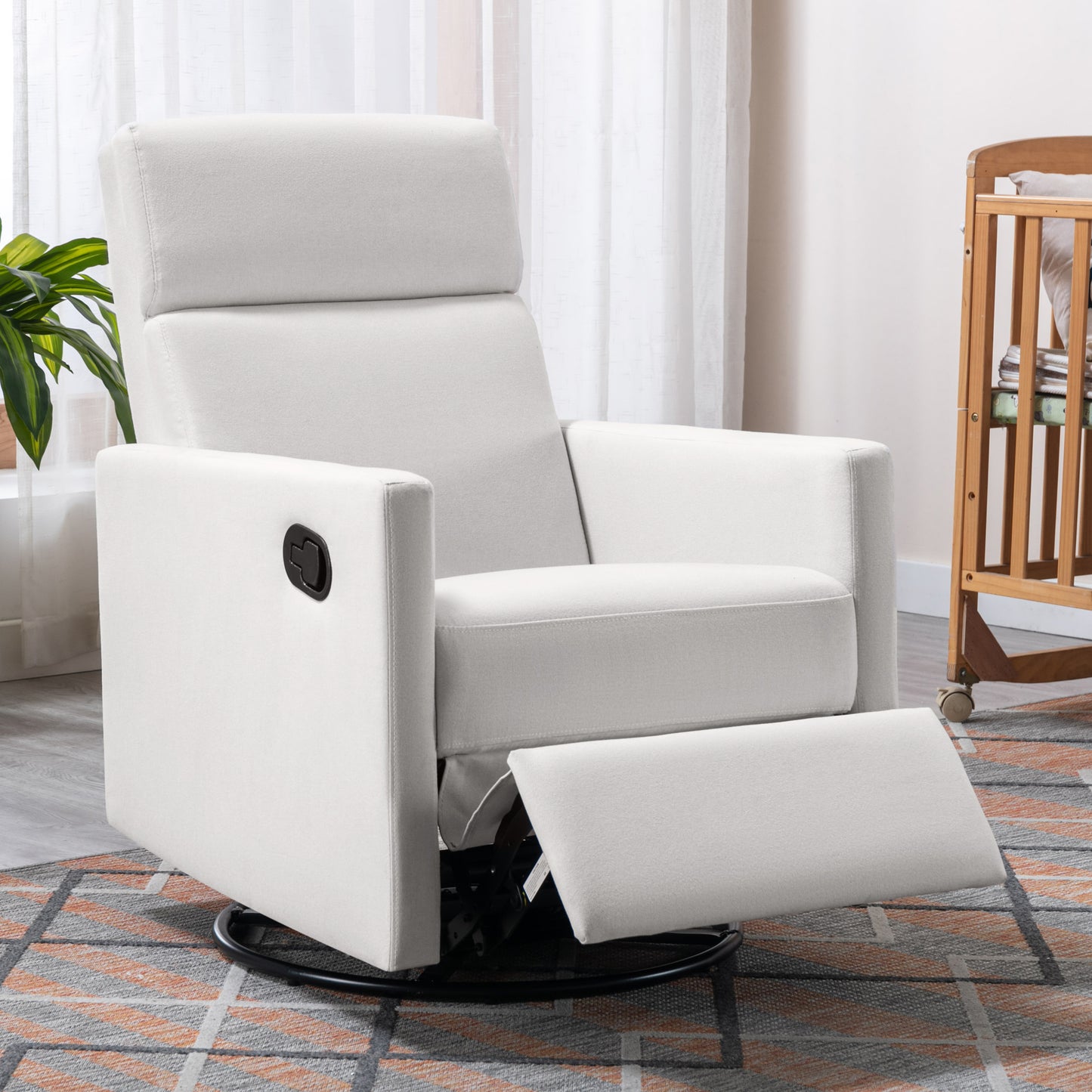 Modern Upholstered Rocker Nursery Chair Plush Seating Glider Swivel Recliner Chair Beige