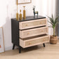 3-Drawers Rattan Storage Cabinet Rattan Drawer,for Bedroom,Living Room,Natural drawer and black panel