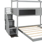 Twin over Full House Bunk Bed with Storage Staircase and Blackboard, Gray Finish