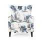 Modern Retro Printed Fabric Club Chair, White and Blue Patterned Armchair for Living Rooms