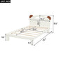 Twin Size Platform Bed with Bear Ears Shaped Headboard and LED Cream White