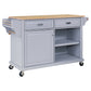 Cambridge Kitchen Island with Natural Wood Top, Storage Cabinet, and Gray + Solid Wood + MDF Design