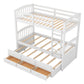 Twin over Twin Wood Bunk Bed with Trundle and Drawers White