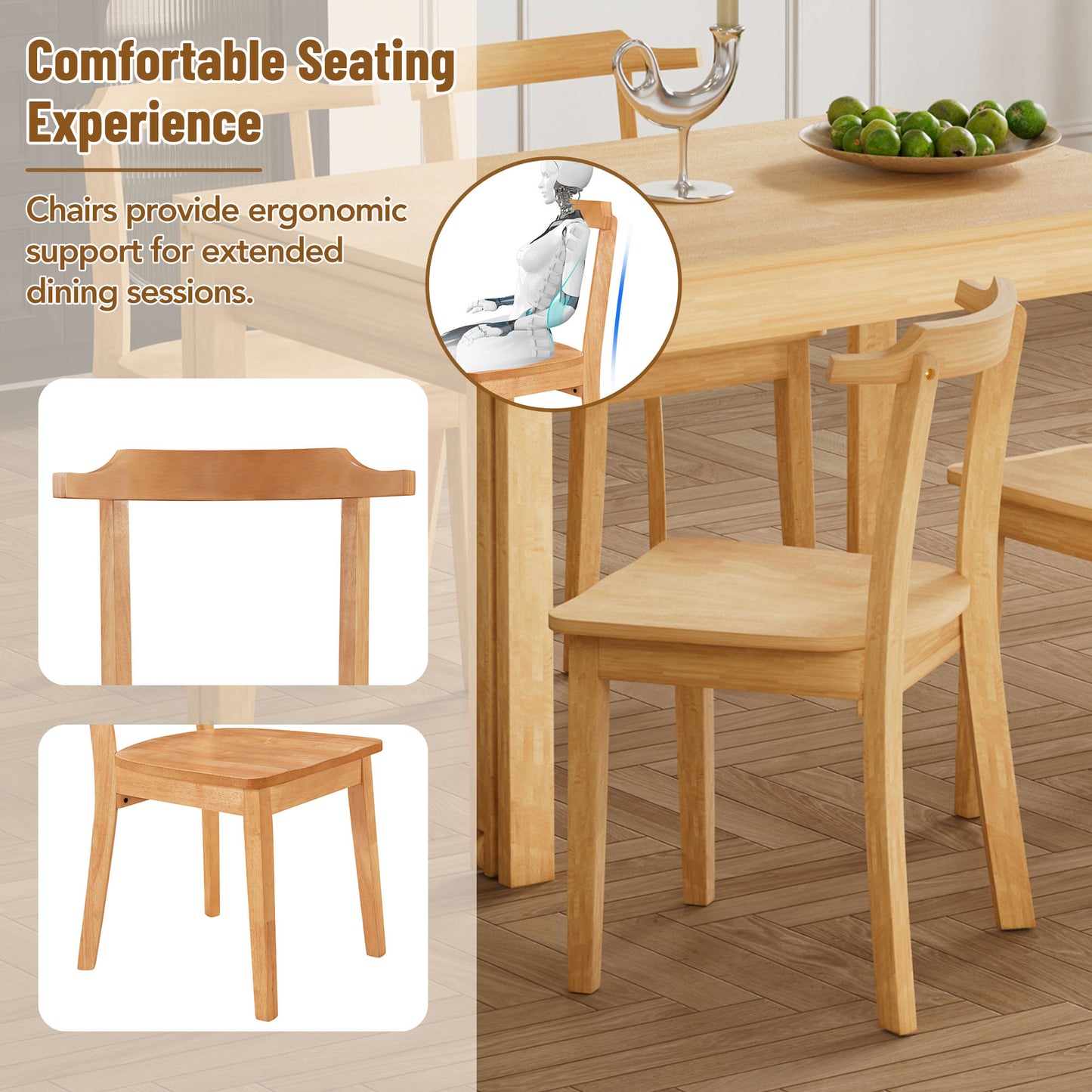 Juego de comedor TOPMAX de 5 piezas de 65" con ruedas, mesa extensible y 4 sillas pequeñas, acabado natural