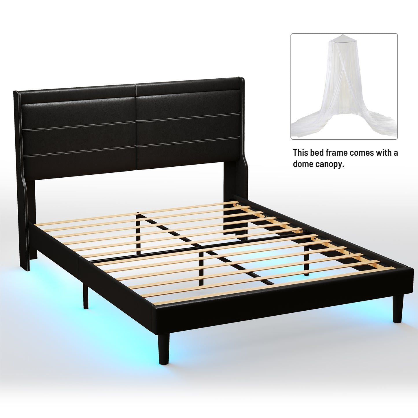 Stylish Queen Size PU Leather Upholstered Bed Frame Platform Bed Black