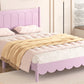 Queen Size Wood Platform Bed Frame, Retro Style Bed with Rectangular Headboard,No Need Box Spring,Pink