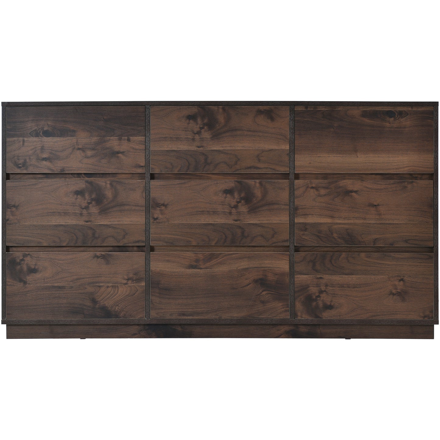 Mid-Century Modern 9-Drawer Dresser, Dark Brown Finish for Stylish Bedrooms