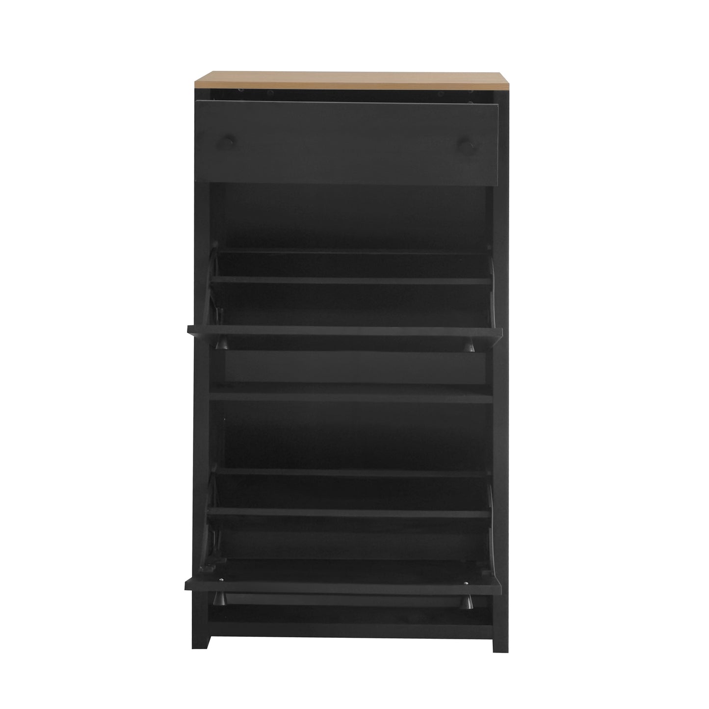 ONTREND with 2 flip drawers, top shoe cabinet with drawers, independent shoe rack with adjustable panel, for hallway use, black