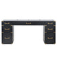 70-Inch Classic Executive Desk with Metal Trim, 2 File Drawers, USB Ports, and Sockets, Black Finish