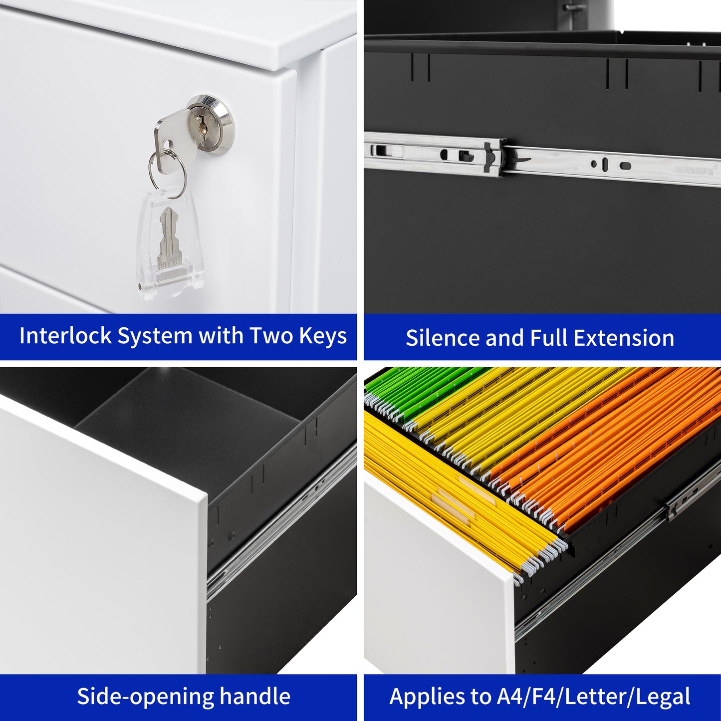 3 Drawer Mobile File Cabinet with Lock Steel File Cabinet for Legal/Letter/A4/F4 Size Fully Assembled Include Wheels