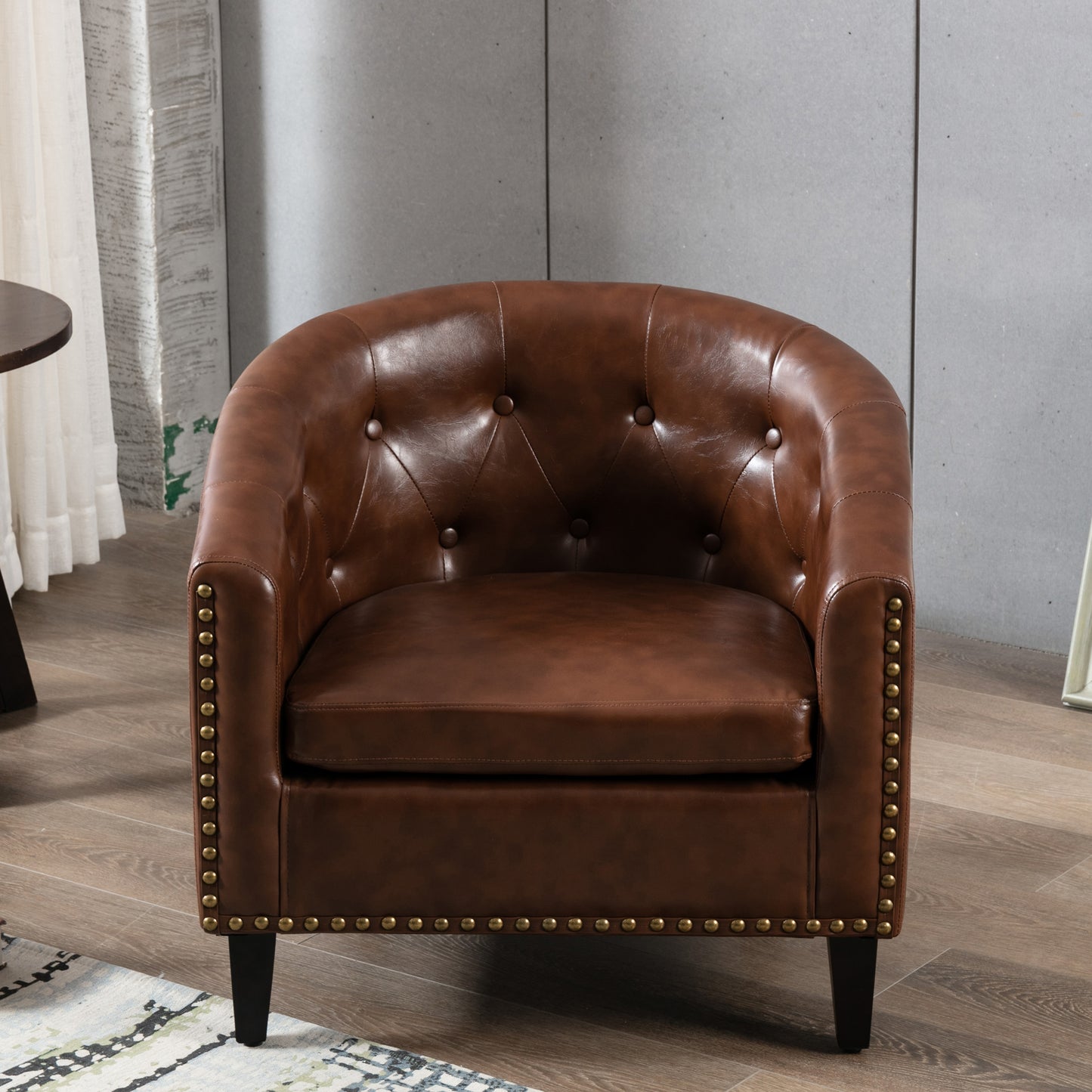 PU Leather Tufted Barrel ChairTub Chair for Living Room Bedroom Club Chairs