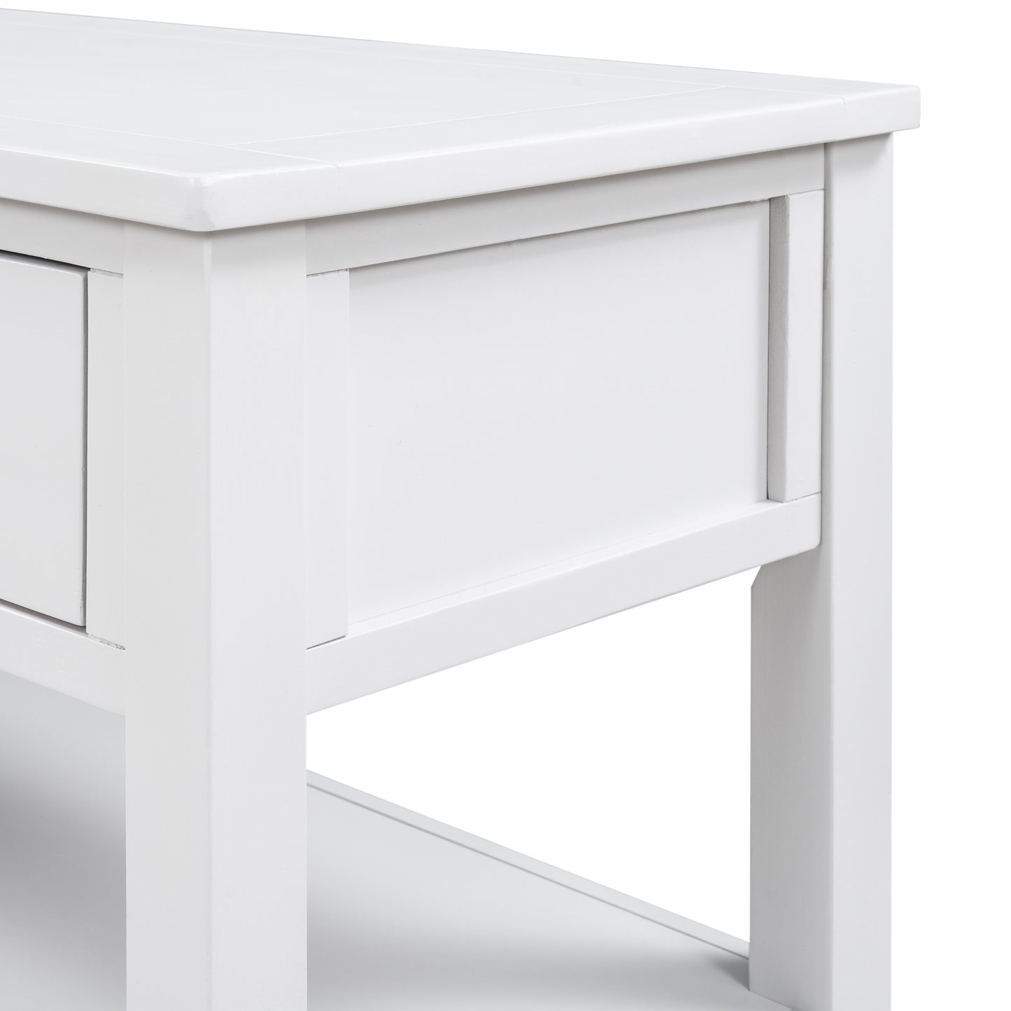 Retro Design Console Table with Two Open Shelves, Pine Solid Wood Frame and Legs, Antique White Finish