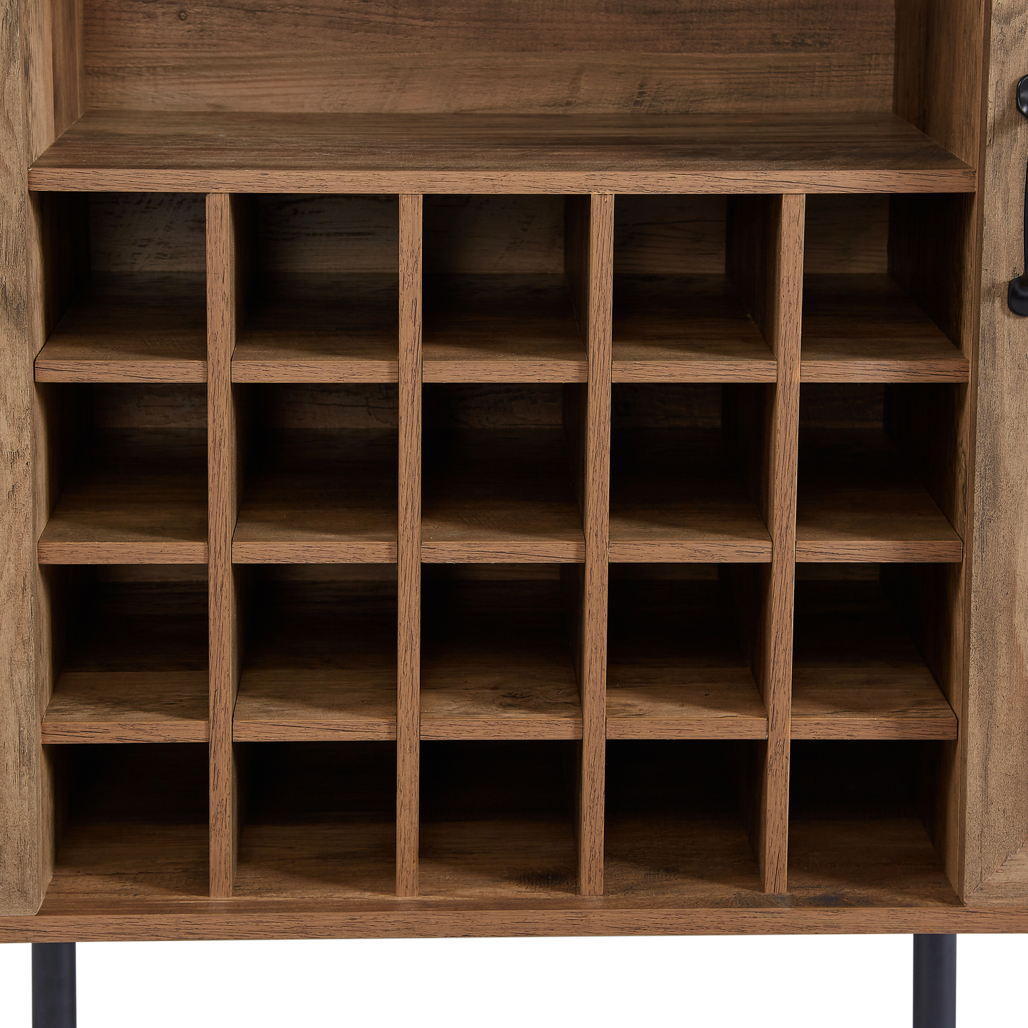 Oak Color Faux Rattan Barn Door Wine Cabinet with Wine Rack and Wine Glass Rack, Double Door Design with Removable Shelves